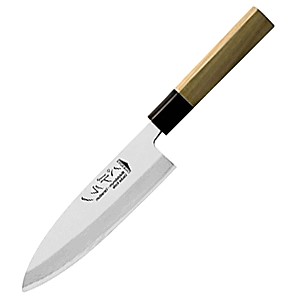 картинка Нож дэба д/разделки рыбы; сталь нерж., бук; L=39/24, B=5см; деревян., металлич. (04070333) Paderno от интернет-магазина Posuda-bar