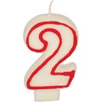 картинка Свеча-цифра ко дню рождения «2»; воск; H=16, L=144/74, B=84мм; белый, красный (03200391) Papstar от интернет-магазина Posuda-bar