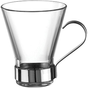 картинка Чашка чайная с метал. подстакан. «Эпсилон»; стекло; 220мл; D=83, H=100мм; прозр. (03141402) Bormioli Rocco от интернет-магазина Posuda-bar