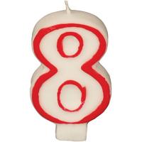 картинка Свеча-цифра ко дню рождения «8»; воск; H=16, L=144/74, B=84мм; белый, красный (03200397) Papstar от интернет-магазина Posuda-bar