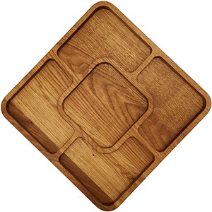 картинка Менажница квадр. 5 секций; дуб; H=25, L=300, B=300мм; деревян. (03023856) PPwood от интернет-магазина Posuda-bar