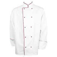 картинка Куртка поварская с окант. 42разм.; твил; белый, бордо (04143186) POV от интернет-магазина Posuda-bar