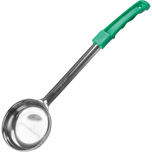 картинка Половник зеленая ручка «Проотель»; сталь нерж.; 115мл; H=85, L=340мм; металлич., зелен. (04040713) Prohotel от интернет-магазина Posuda-bar