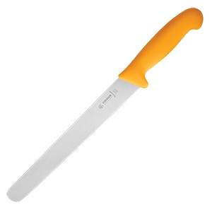 картинка Нож д/тонкой нарезки; сталь нерж., пластик; L=38/24, B=3см; желт., металлич. (04070281) Matfer от интернет-магазина Posuda-bar