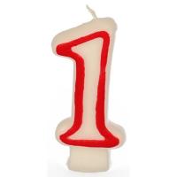 картинка Свеча-цифра 1 ко дню рождения; воск; H=16, L=144/74, B=84мм; белый, красный (03200390) Papstar от интернет-магазина Posuda-bar