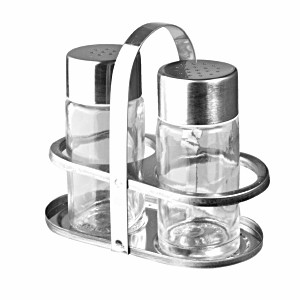 картинка Набор соль/перец на подставке; сталь нерж., стекло; 50мл; H=100, L=105, B=55мм; серебрян., прозр. (03172229) Prohotel от интернет-магазина Posuda-bar