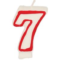 картинка Свеча-цифра ко дню рождения «7»; воск; H=16, L=144/74, B=80мм; белый, красный (03200396) Papstar от интернет-магазина Posuda-bar