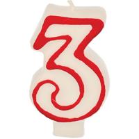 картинка Свеча-цифра ко дню рождения «3»; воск; H=16, L=144/74, B=84мм; белый, красный (03200392) Papstar от интернет-магазина Posuda-bar