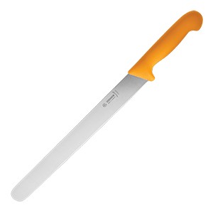 картинка Нож д/тонкой нарезки; сталь нерж., пластик; L=44/30, B=3см; желт., металлич. (04070282) Matfer от интернет-магазина Posuda-bar