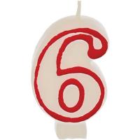 картинка Свеча-цифра ко дню рождения «6»; воск; H=16, L=144/74, B=84мм; белый, красный (03200395) Papstar от интернет-магазина Posuda-bar