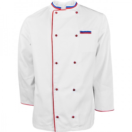 картинка Куртка двубортная с окант. 48разм. «Триколор»; твил; белый, красный (04143790) POV от интернет-магазина Posuda-bar
