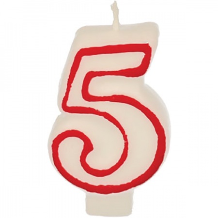 картинка Свеча-цифра ко дню рождения «5»; воск; H=16, L=144/74, B=84мм; белый, красный (03200394) Papstar от интернет-магазина Posuda-bar