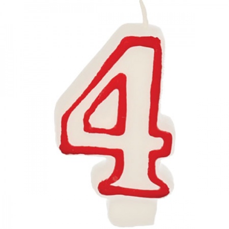 картинка Свеча-цифра ко дню рождения «4»; воск; H=16, L=144/74, B=84мм; белый, красный (03200393) Papstar от интернет-магазина Posuda-bar